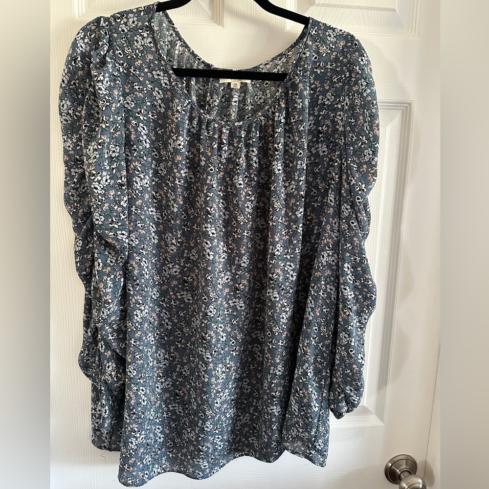 Max Studio Navy Floral Blouse (3X)